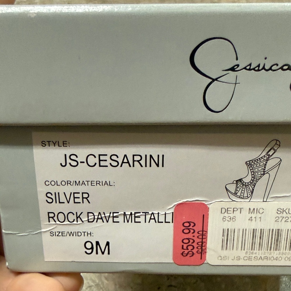 JESSICA SIMPSON Silver Rock Strappy Studded High-Heel Sandals Size 9 - Picture 12 of 12